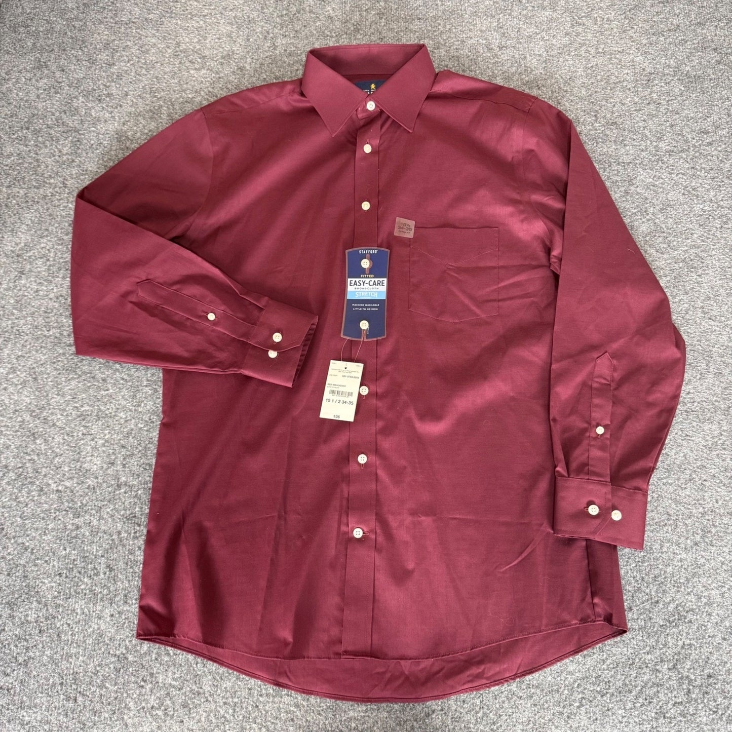 Stafford Mens Red Mahogany Easy-Care Broadcloth Dress Shirt 15.5 34-35 NEW