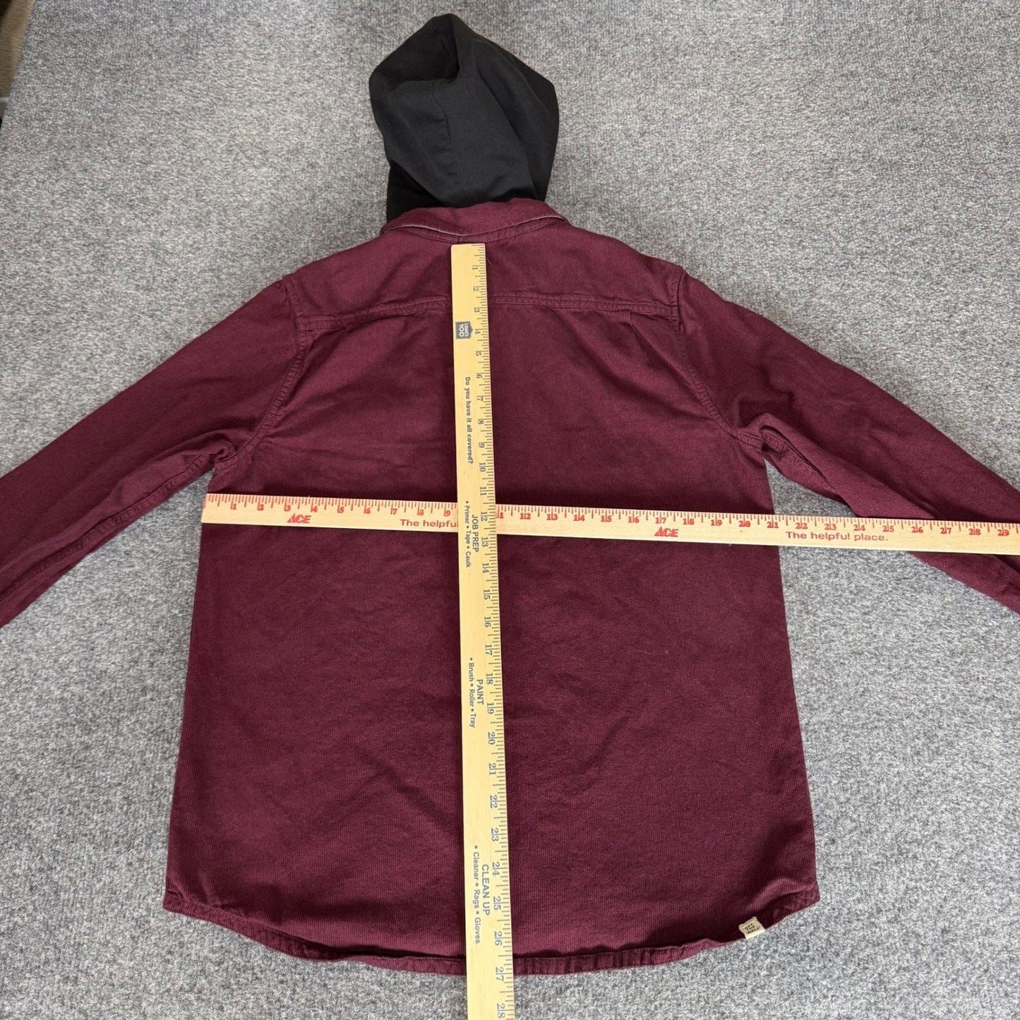 Vans Flannel Hoodie Shirt Mens Small Burgundy Corduroy Long Sleeve Button Up