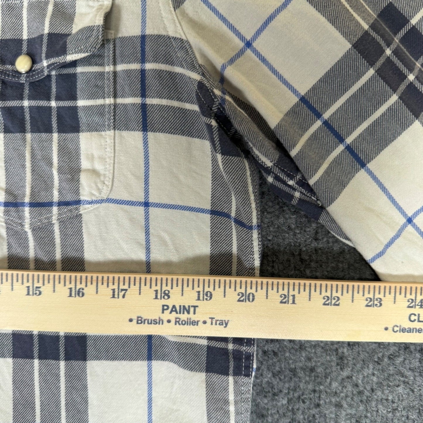 Lucky Brand Saturday Stretch Plaid Western Shirt Mens Medium Blue Snap Casual