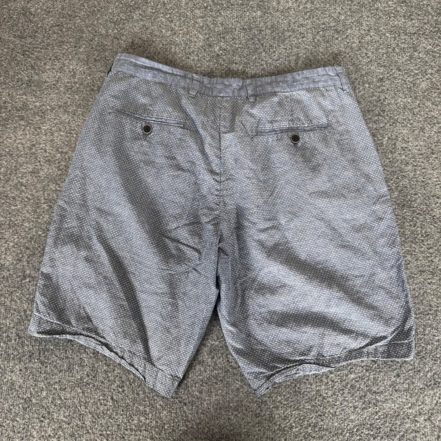Armani Exchange Mens 32 Blue Micro Dot Cotton Linen Blend Flat Front Shorts