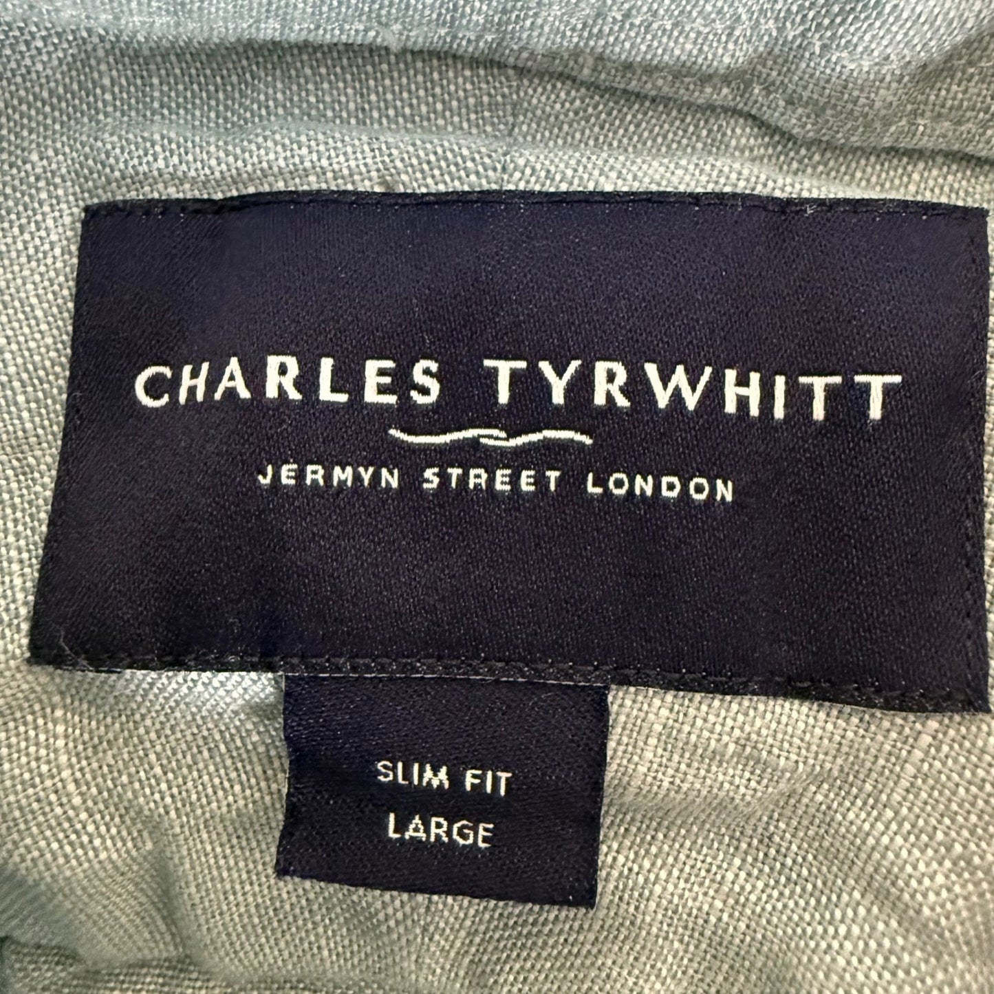 Charles Tyrwhitt Mens Slim Fit 100% Linen Button Up Shirt Blue Large Casual