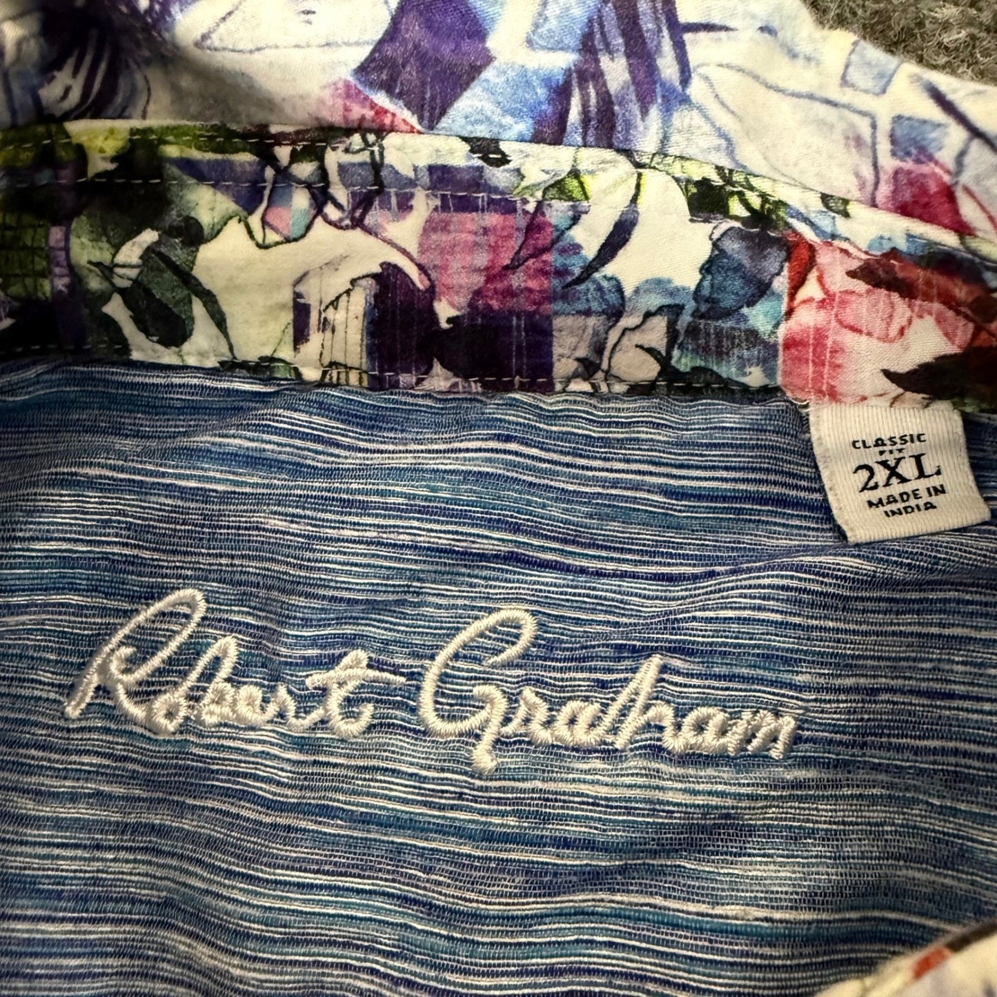 Robert Graham Men 2XL Blue Geometric Short Sleeve Classic Button Up Shirt Casual