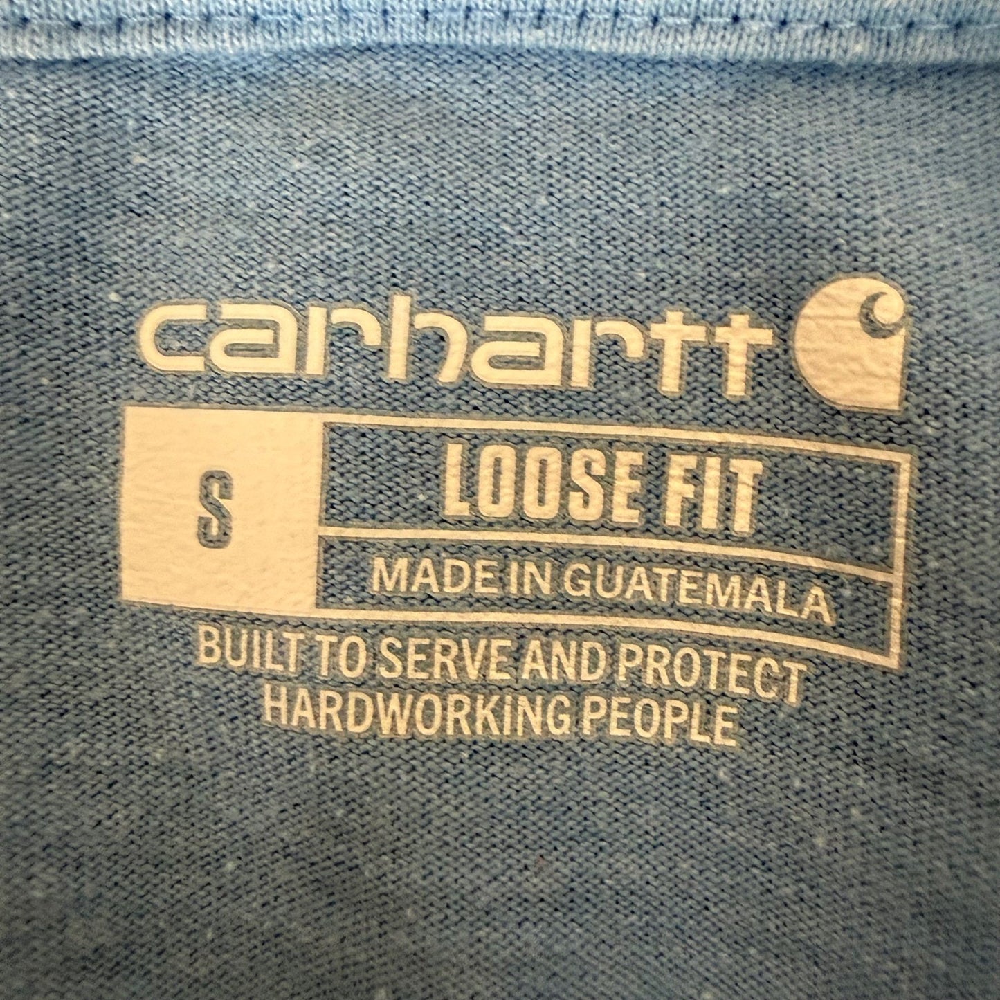 Carhartt Mens S Blue Loose Fit Long Sleeve Graphic Logo T-Shirt Workwear Cotton