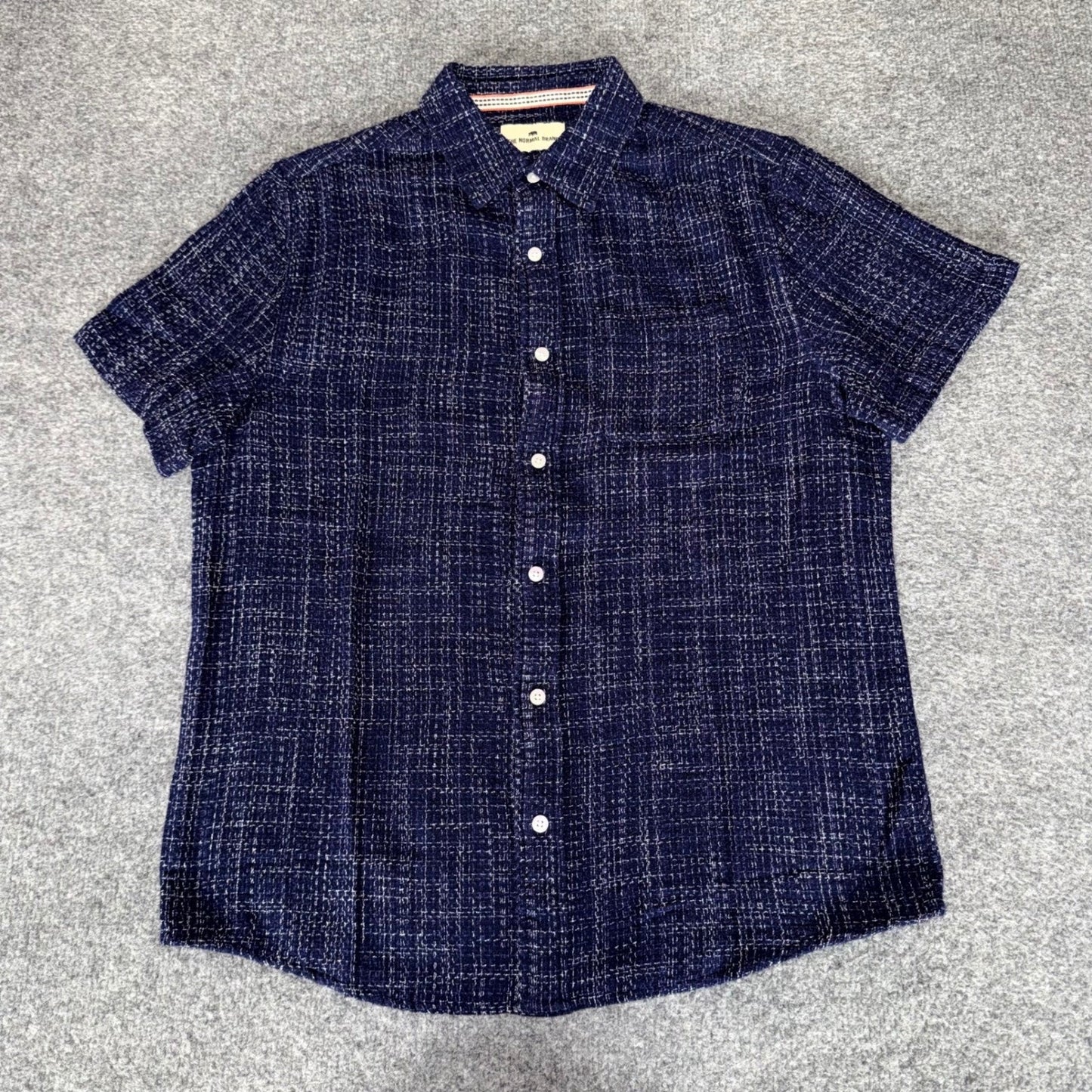 The Normal Brand Shirt Medium Mens Blue Textured Short Sleeve Button Up Casual