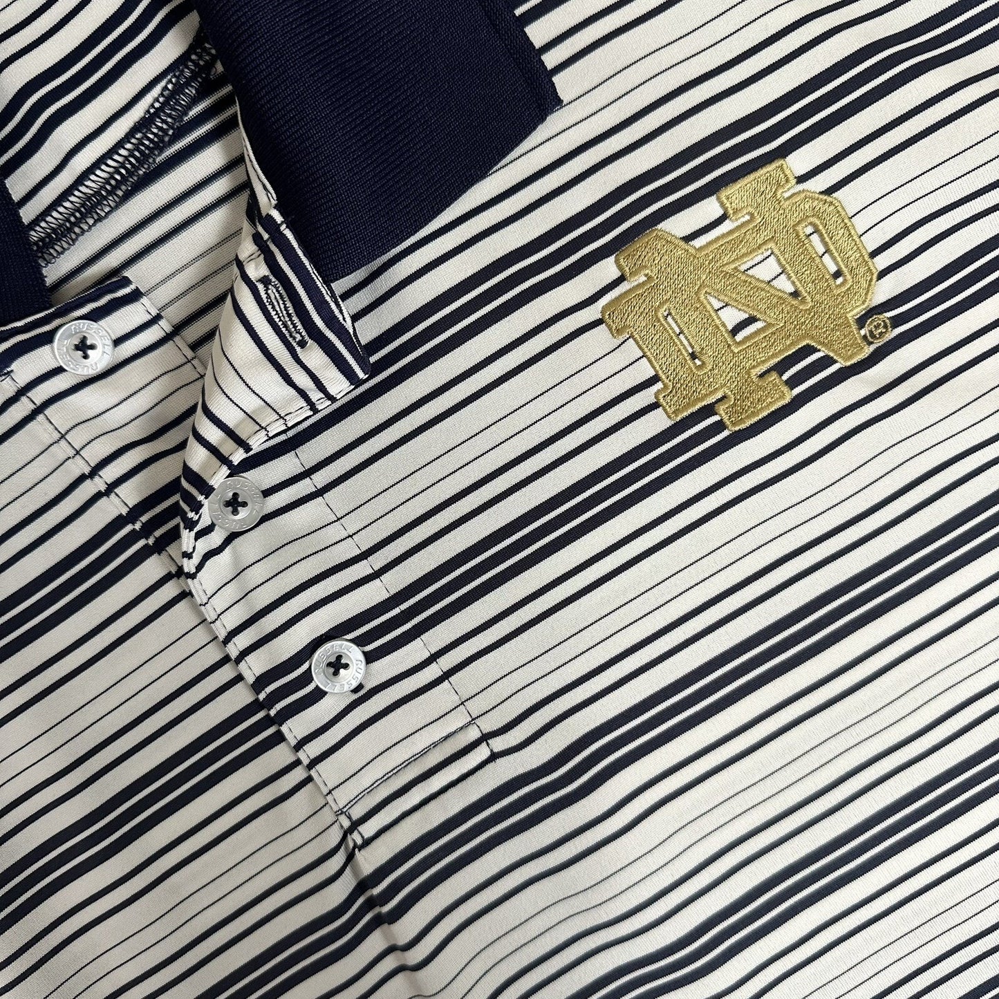 Notre Dame Fighting Irish Polo Shirt Mens 2XL Blue Striped Short Sleeve College