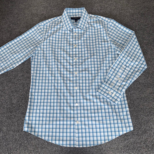 Mizzen+Main Shirt Mens Large Blue White Gingham Trim Fit Stretch Performance