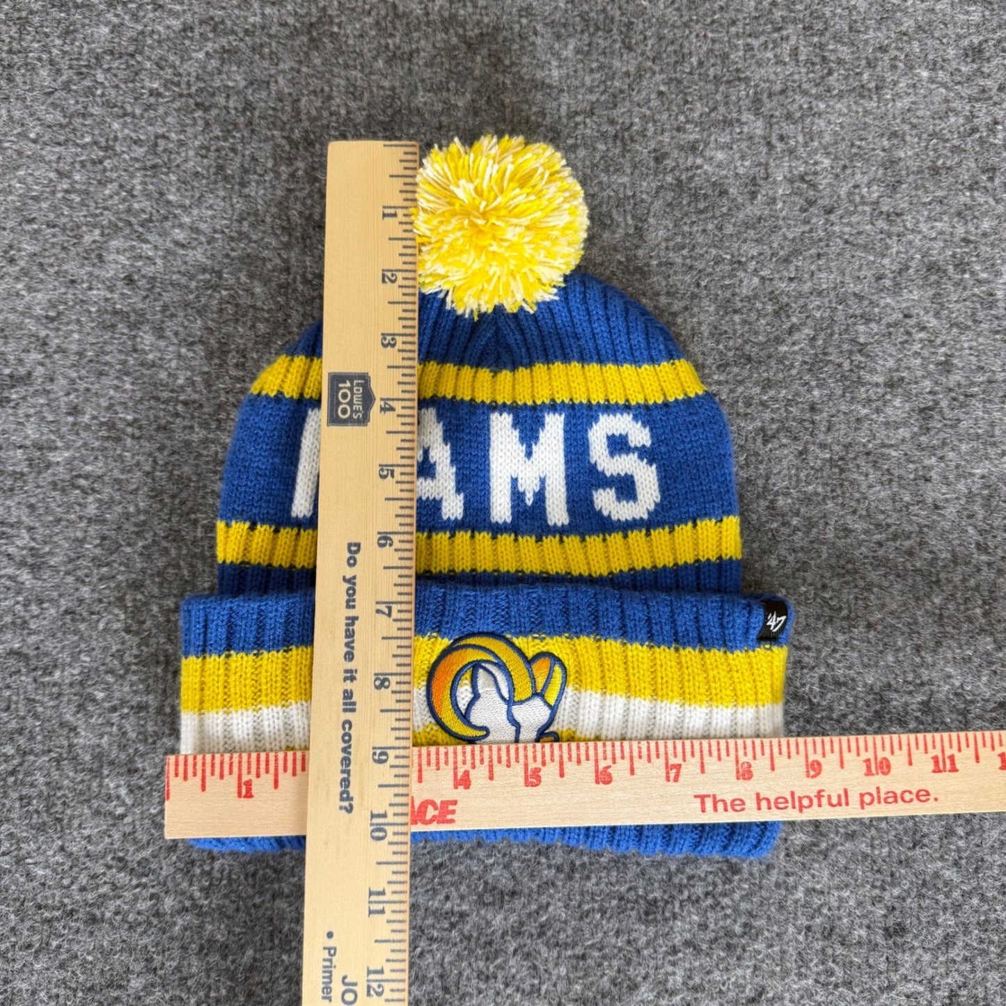 47 Brand Los Angeles Rams NFL Beanie Mens Blue Yellow Knit Pom Cuffed Hat OSFA