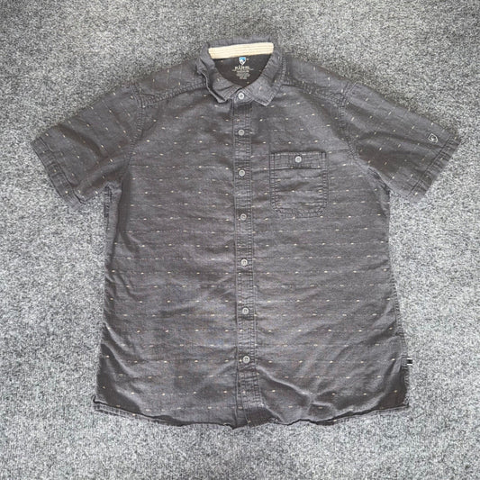 Kuhl Skorpio Shirt Mens M Gray Linen Blend Button Up Short Sleeve Outdoor Hiking