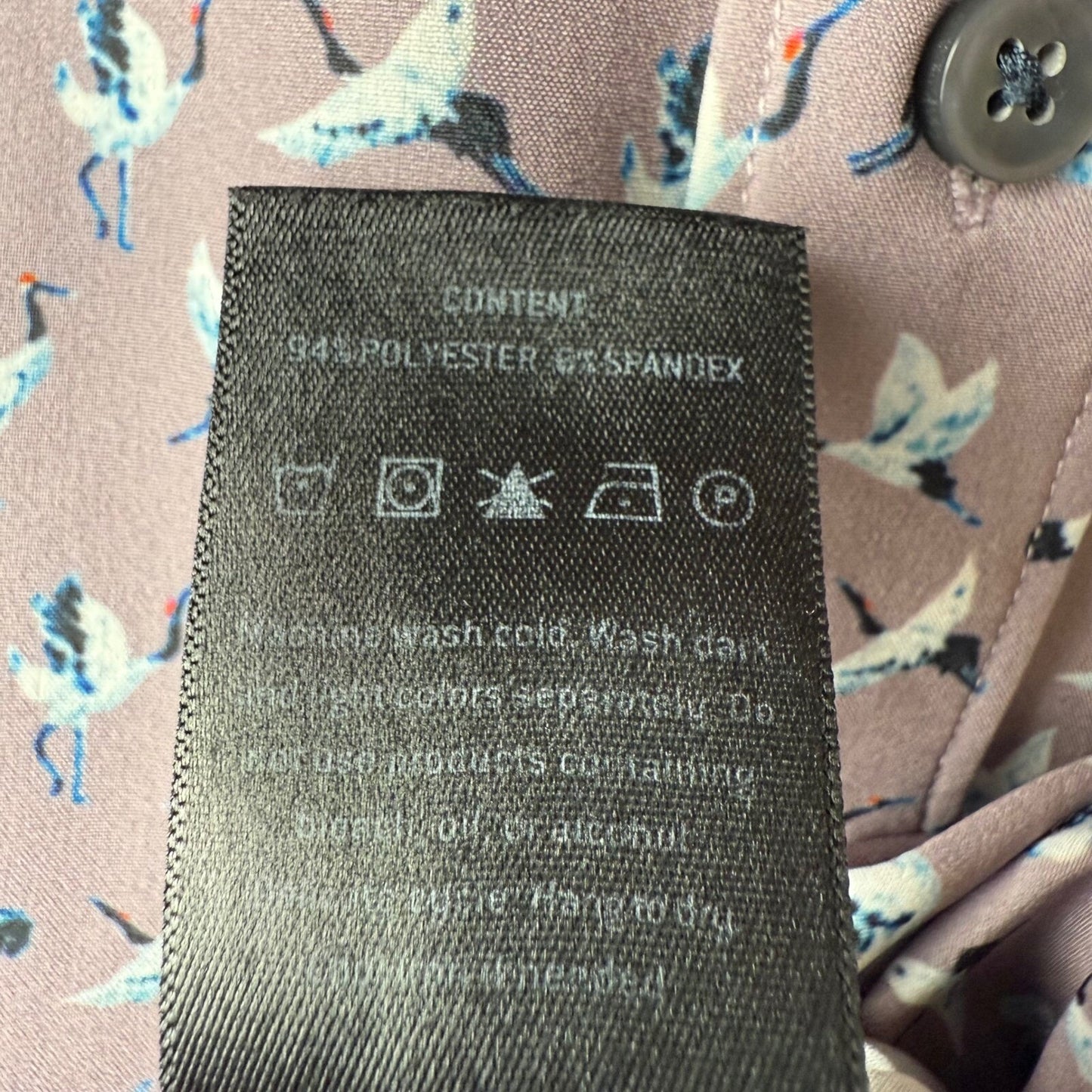 7 Diamonds 4 Way Stretch Button Up Shirt Crane Bird Print Stretch Purple Mens XL