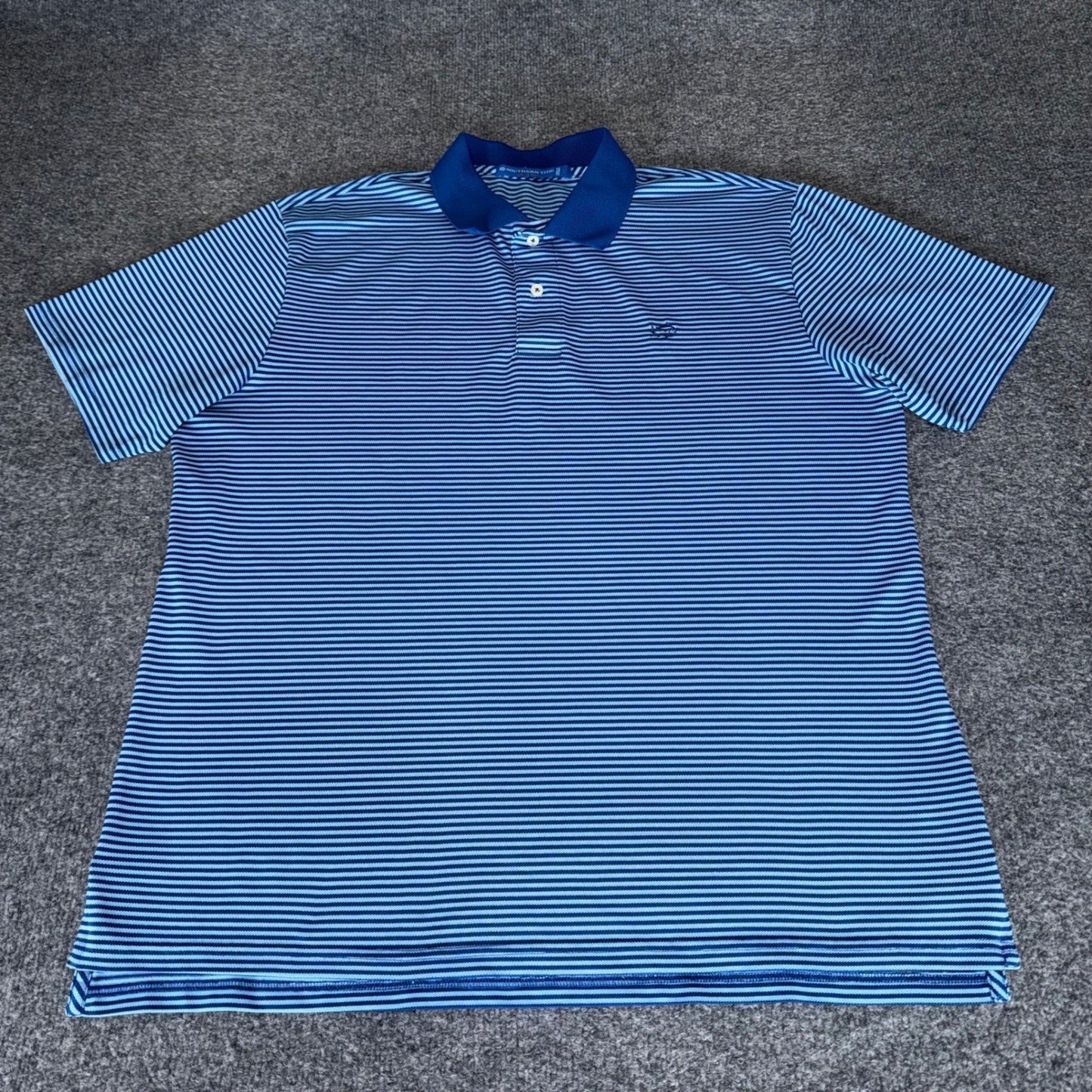 Southern Tide Polo Shirt Mens Large Blue Stripe Tide To Trail Performance Golf