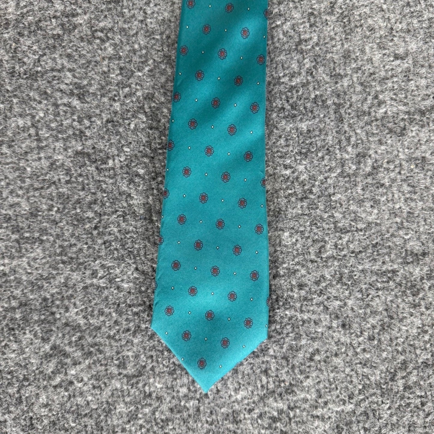 Christian Dior Mens Silk Tie Teal Green Floral Medallion Woven Italy Office