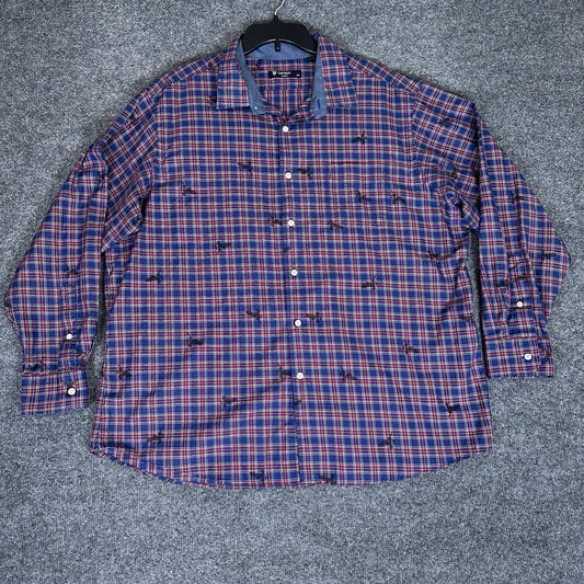 Cremieux Shirt Mens 2XL Blue Red Plaid Long Sleeve Button Up Casual Pocket Adult