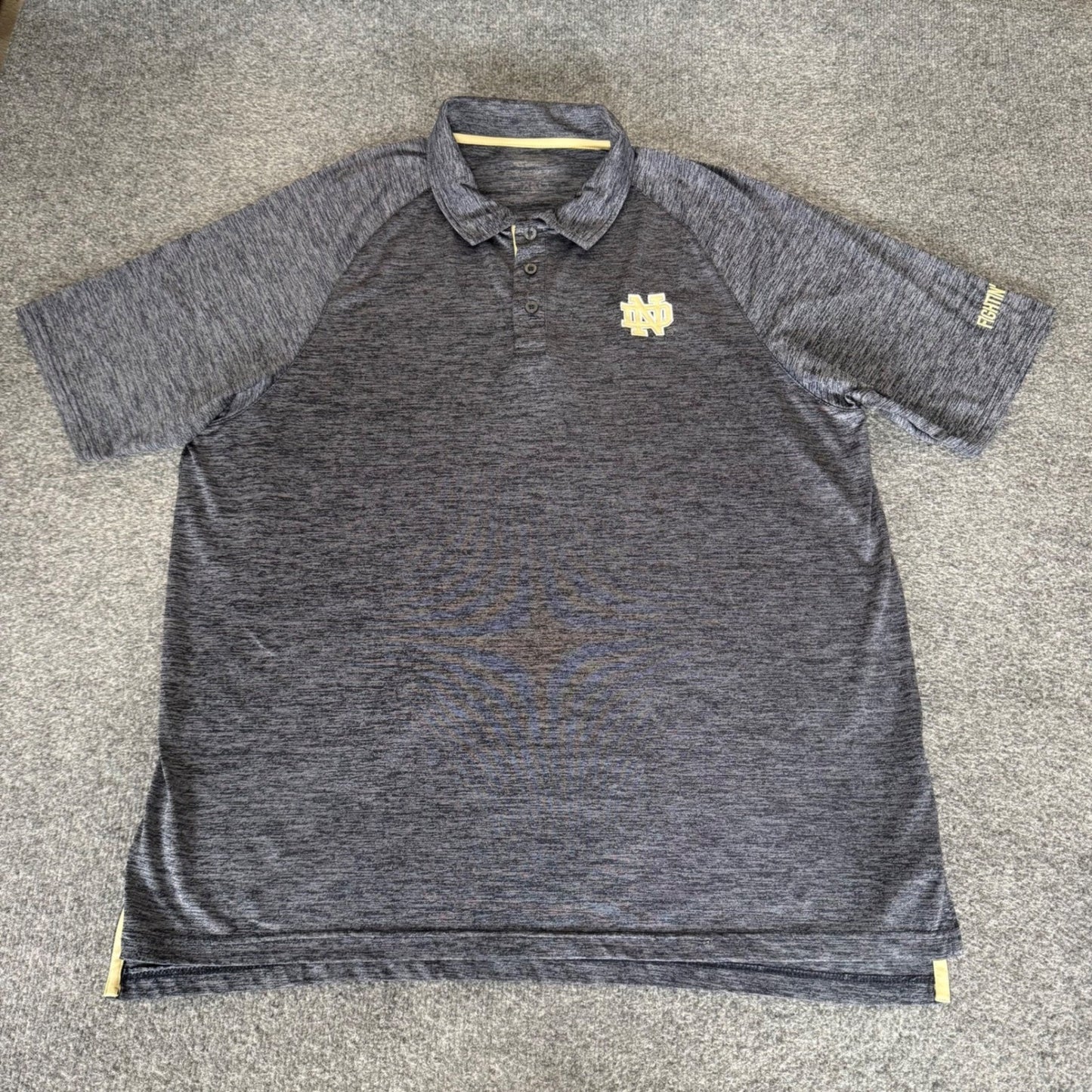 Notre Dame Fighting Irish Mens XXL Polo Shirt Gray Performance Raglan Stretch