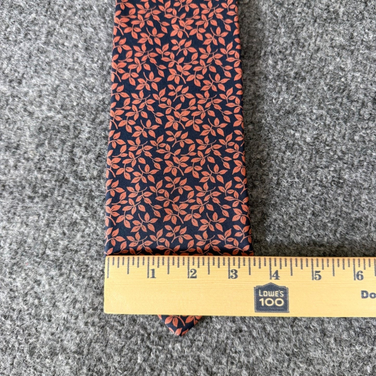 Brooks Brothers Makers Mens Silk Tie Navy Blue Orange Leaf Pattern Made in USA