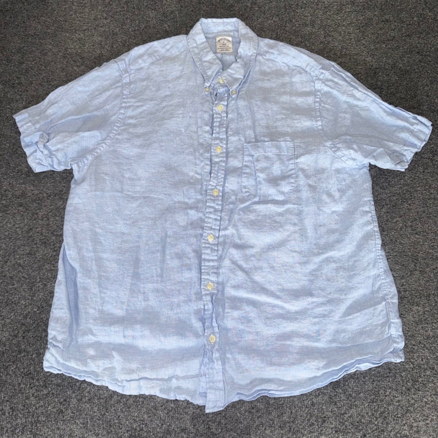 Brooks Brothers 1818 Regent Fit Mens XL Light Blue 100% Linen Short Sleeve Shirt