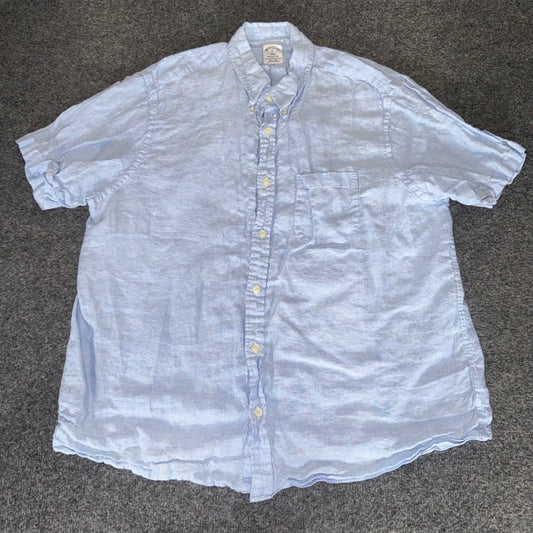 Brooks Brothers 1818 Regent Fit Mens XL Light Blue 100% Linen Short Sleeve Shirt