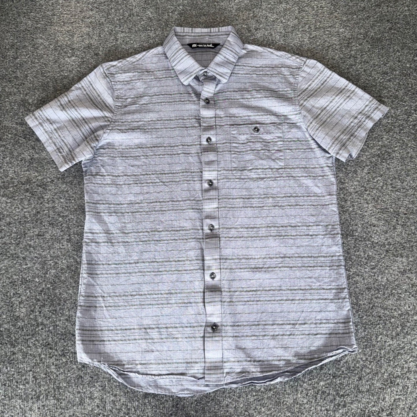 Travis Mathew Shirt Mens Medium Short Sleeve Button Up Striped Golf Casual Top