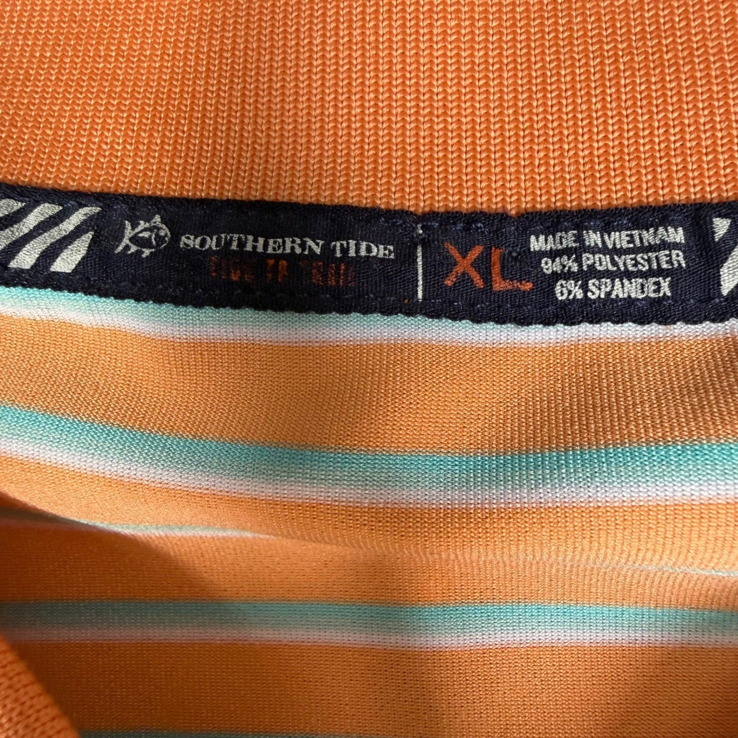 Southern Tide Polo Shirt Men XL Orange Striped Tide To Trail Casual Golf Stretch