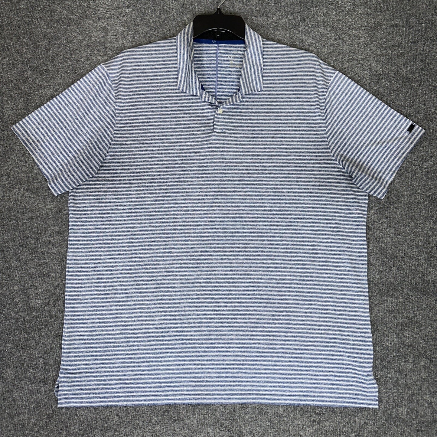 Nike Tiger Woods Shirt Mens XL Blue Striped Golf Polo Dri-Fit Performance Adult