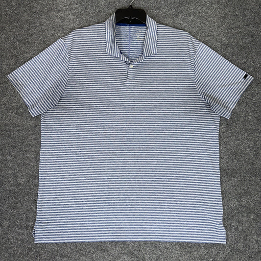 Nike Tiger Woods Shirt Mens XL Blue Striped Golf Polo Dri-Fit Performance Adult