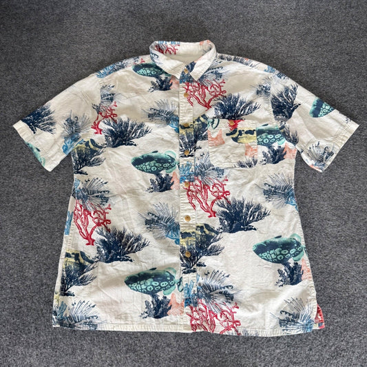 Croft & Barrow Mens Large White Tropical Sea Life Fish Coral Cotton Button Down