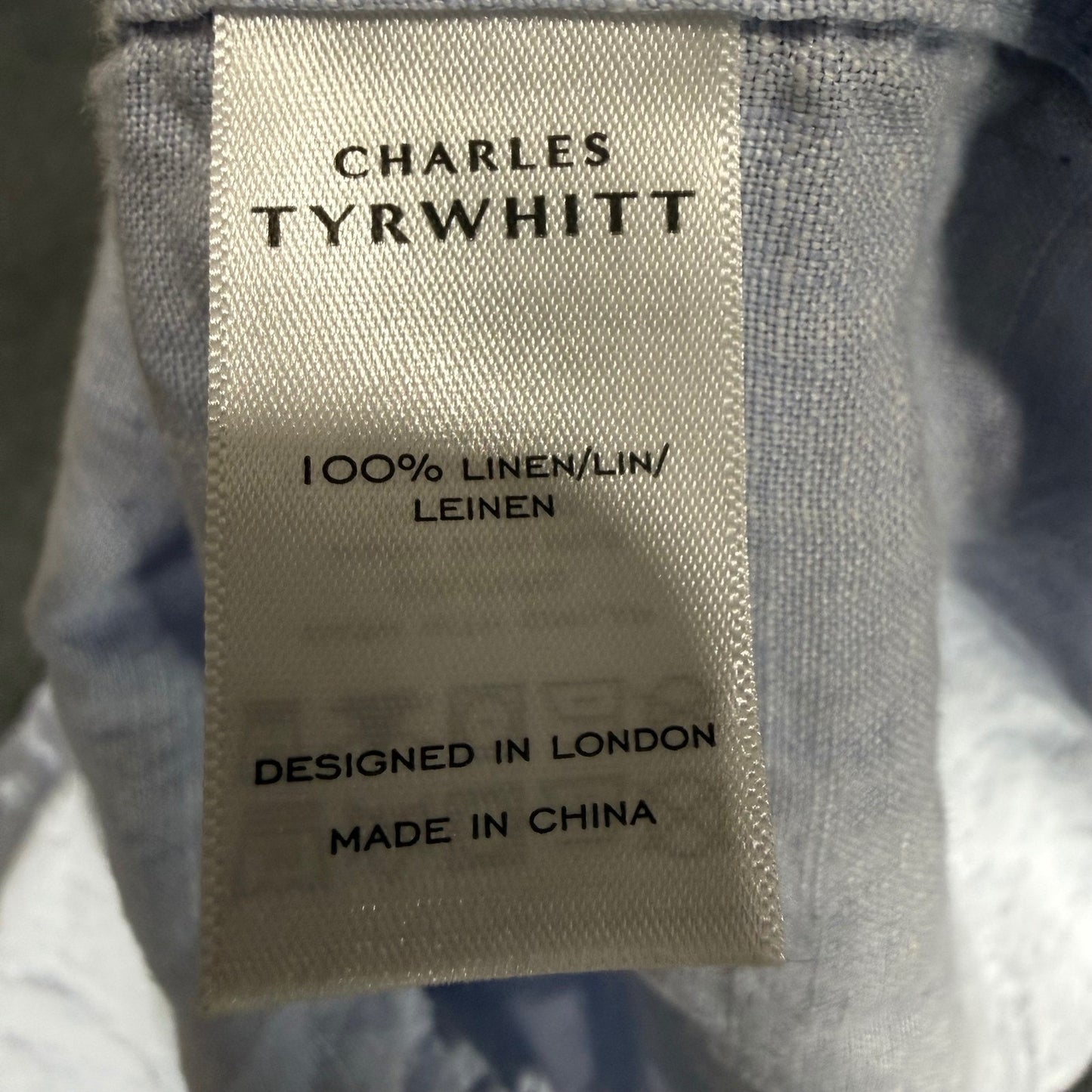 Charles Tyrwhitt Mens XL Blue Linen Short Sleeve Button Up Shirt Smart Casual