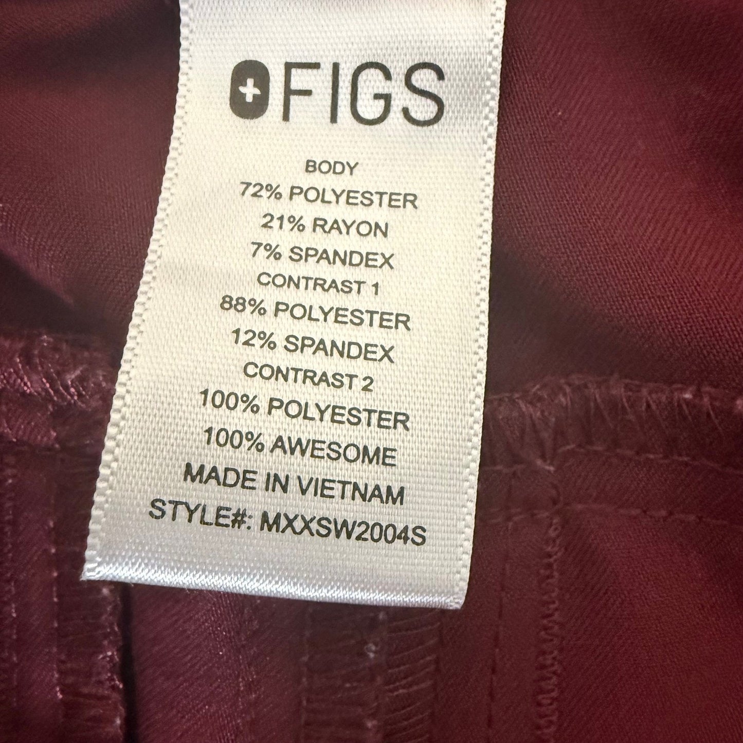 FIGS Zamora Scrub Pants Jogger Womens XS Slim 28x28 Burgundy Nursing Medical