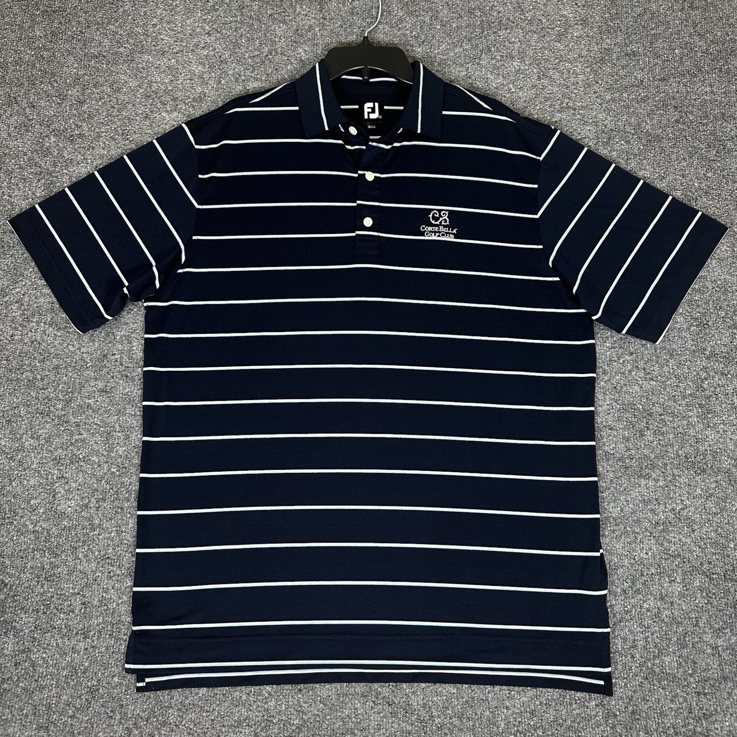 Footjoy Polo Shirt Men's Large Blue Striped Golf Performance Short Sleeve Casual