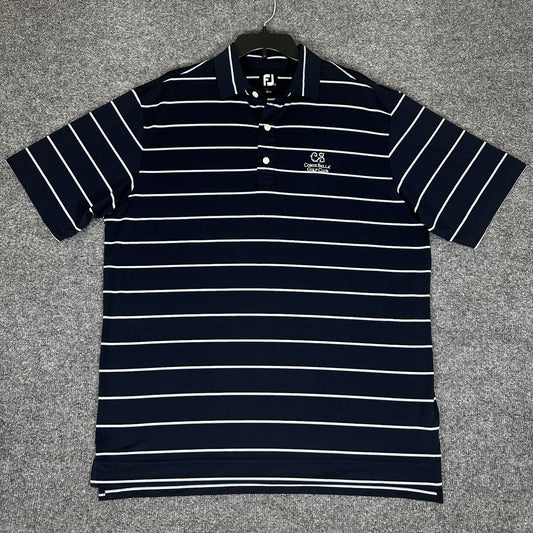 Footjoy Polo Shirt Men's Large Blue Striped Golf Performance Short Sleeve Casual