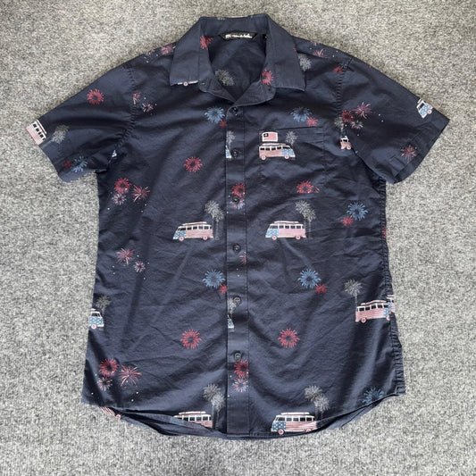 Travis Mathew Shirt Fireworks USA Patriotic Short Sleeve Button Up Mens Small