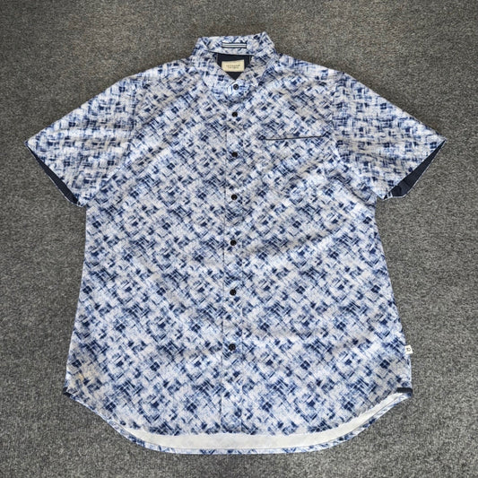 7 Diamonds 4 Way Stretch Shirt Mens Large Blue Geometric Short Sleeve Button Up