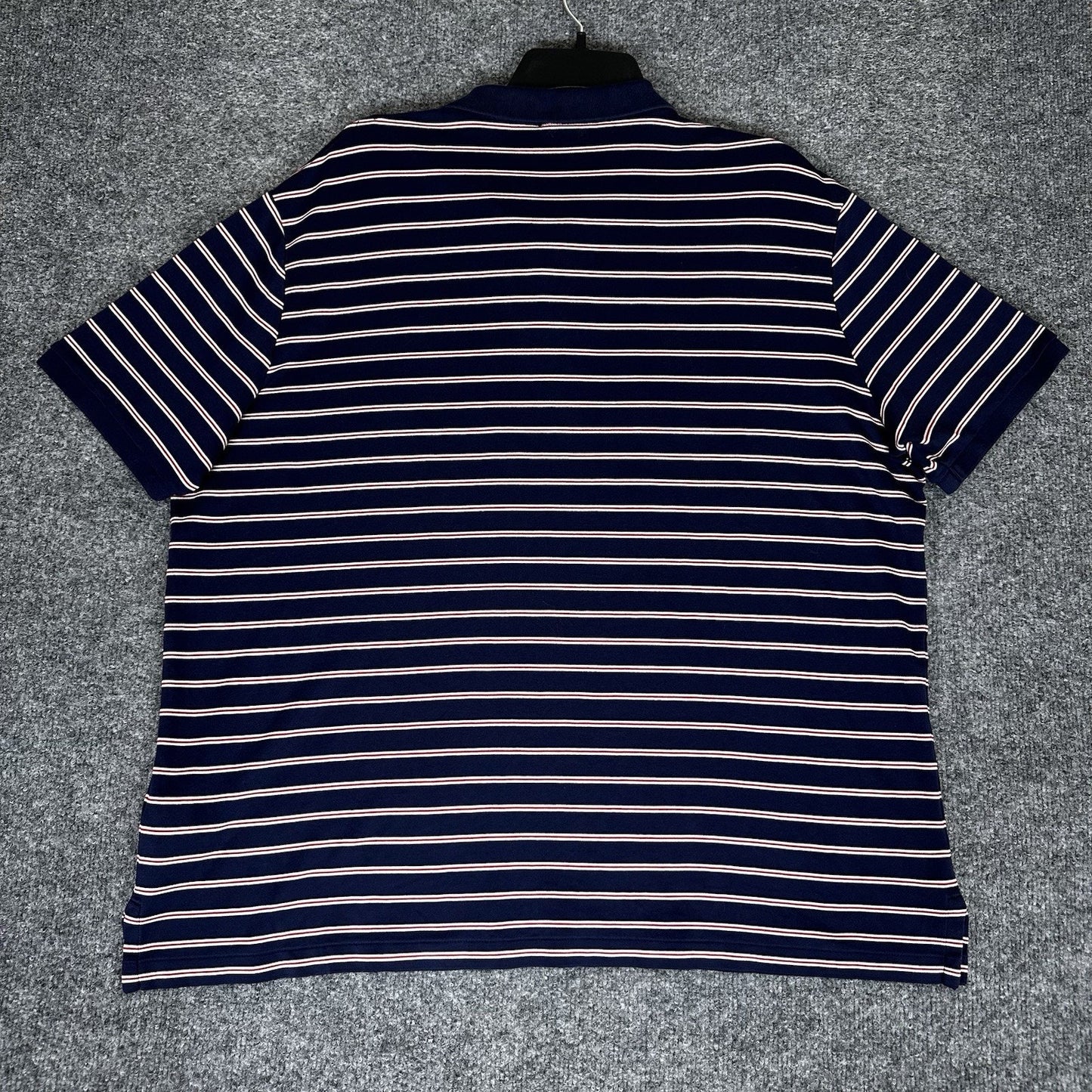 Ralph Lauren Polo Shirt Men's XL Navy Blue Red Striped Flesh Pony Short Sleeve
