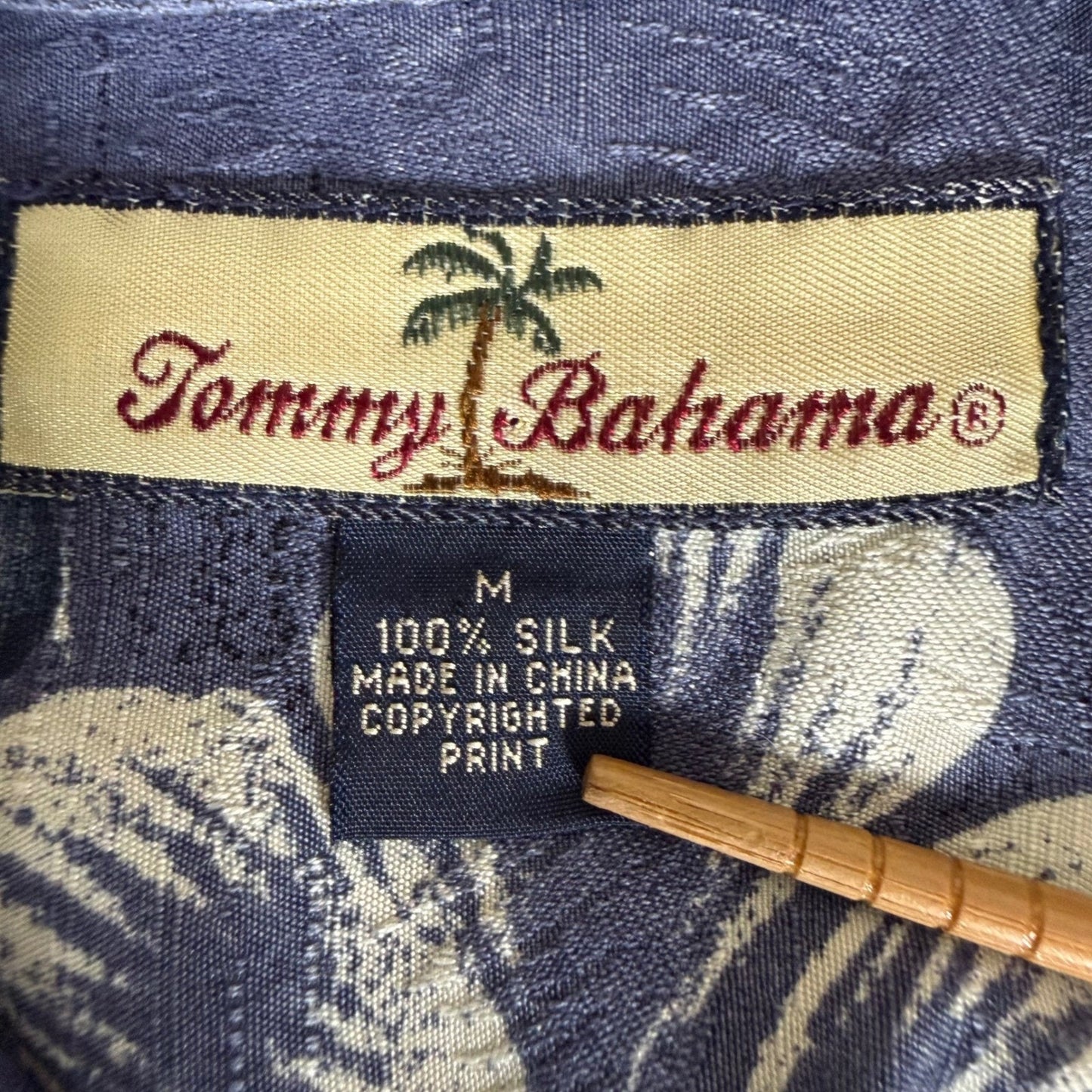 Tommy Bahama Mens Medium Silk Tropical Floral Palm Tree Camp Shirt Blue Hawaiian