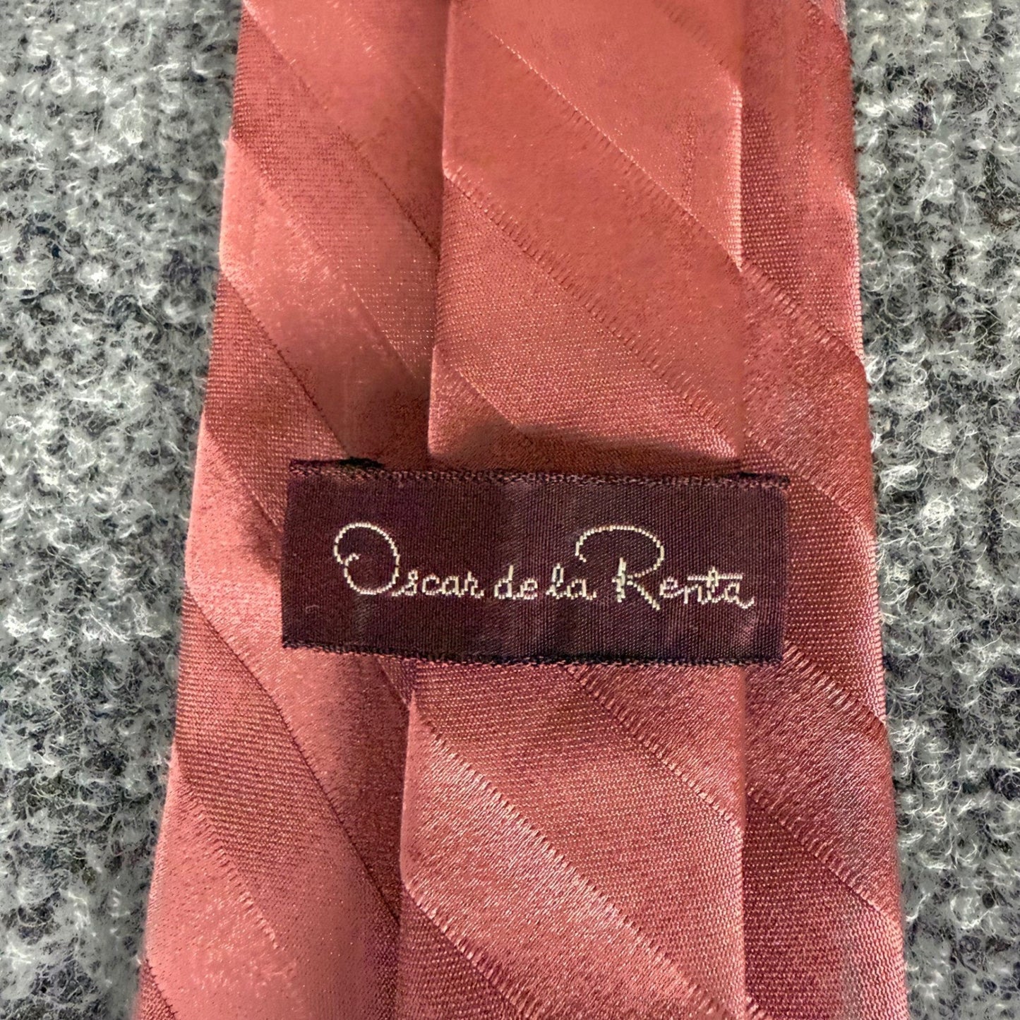 Oscar de la Renta Neck Tie Coral Red Striped 100% Silk Classic Mens Fashion