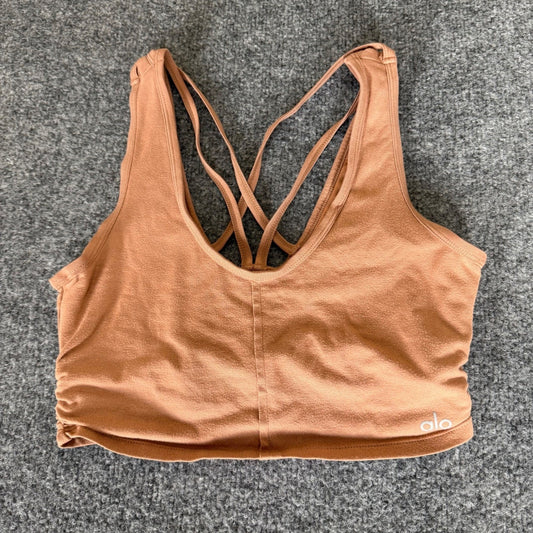 Alo Yoga Ribbed Bra Top Copper Rust Womens Small Strappy Back Cropped Activewear