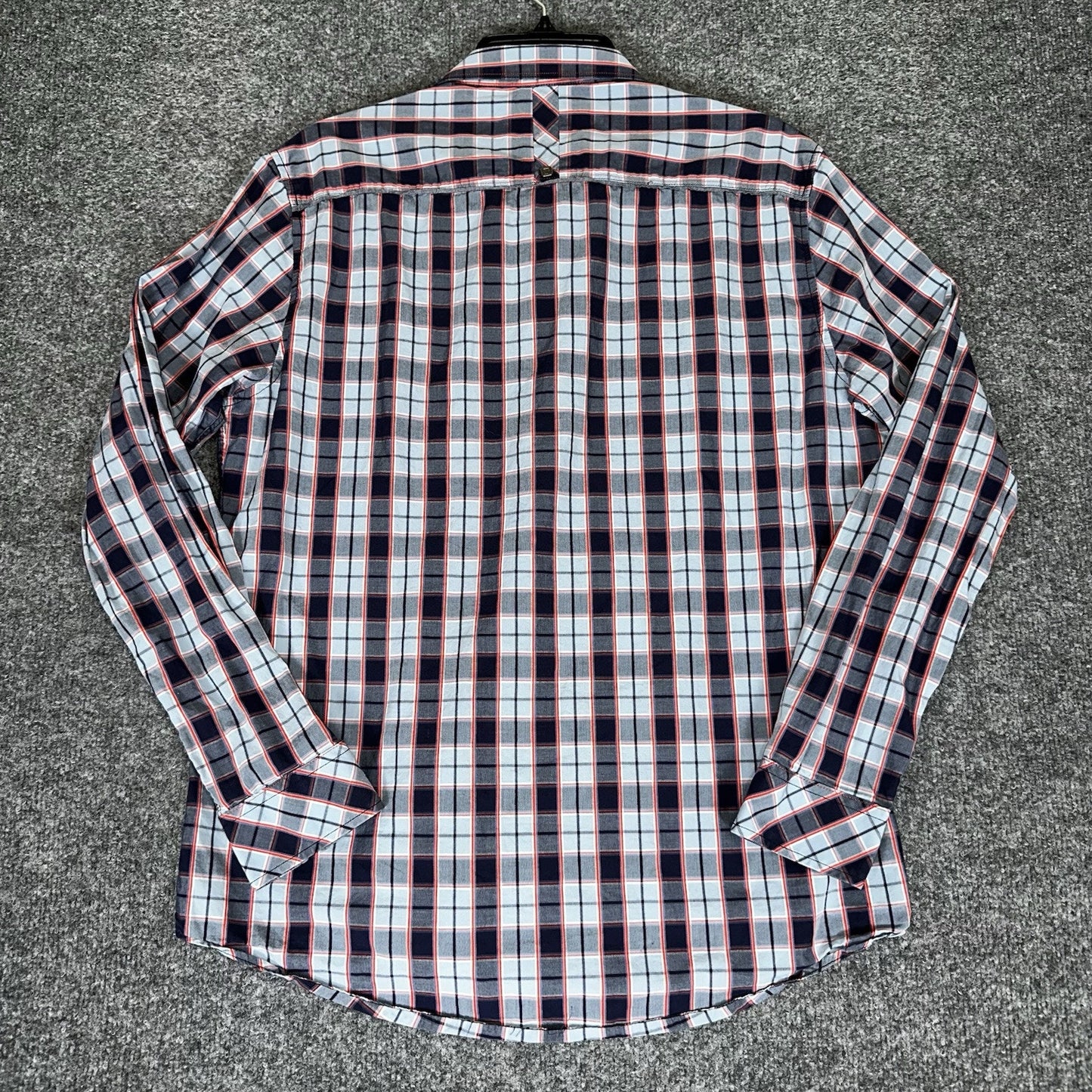 7 Diamonds Shirt Men Large Blue Plaid Long Sleeve Button Up Casual Pockets Adult