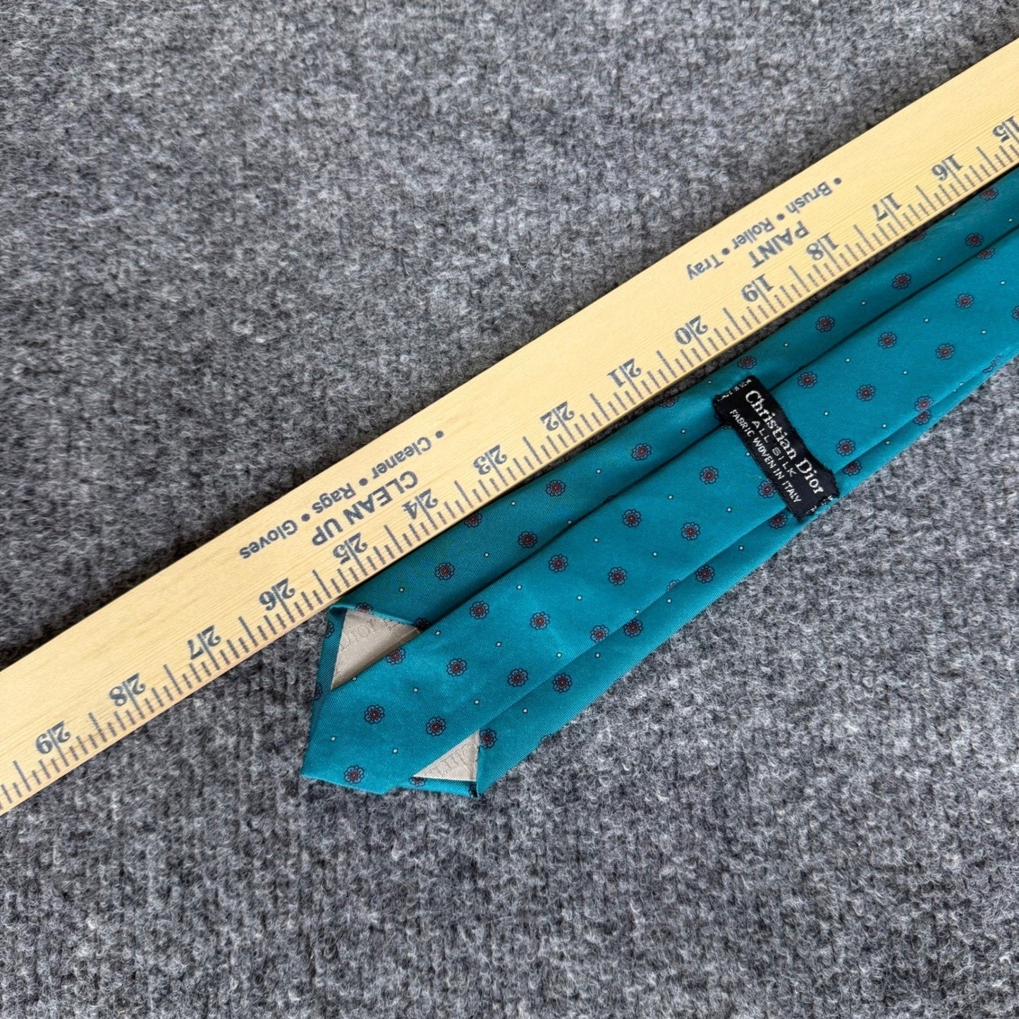 Christian Dior Mens Silk Tie Teal Green Floral Medallion Woven Italy Office