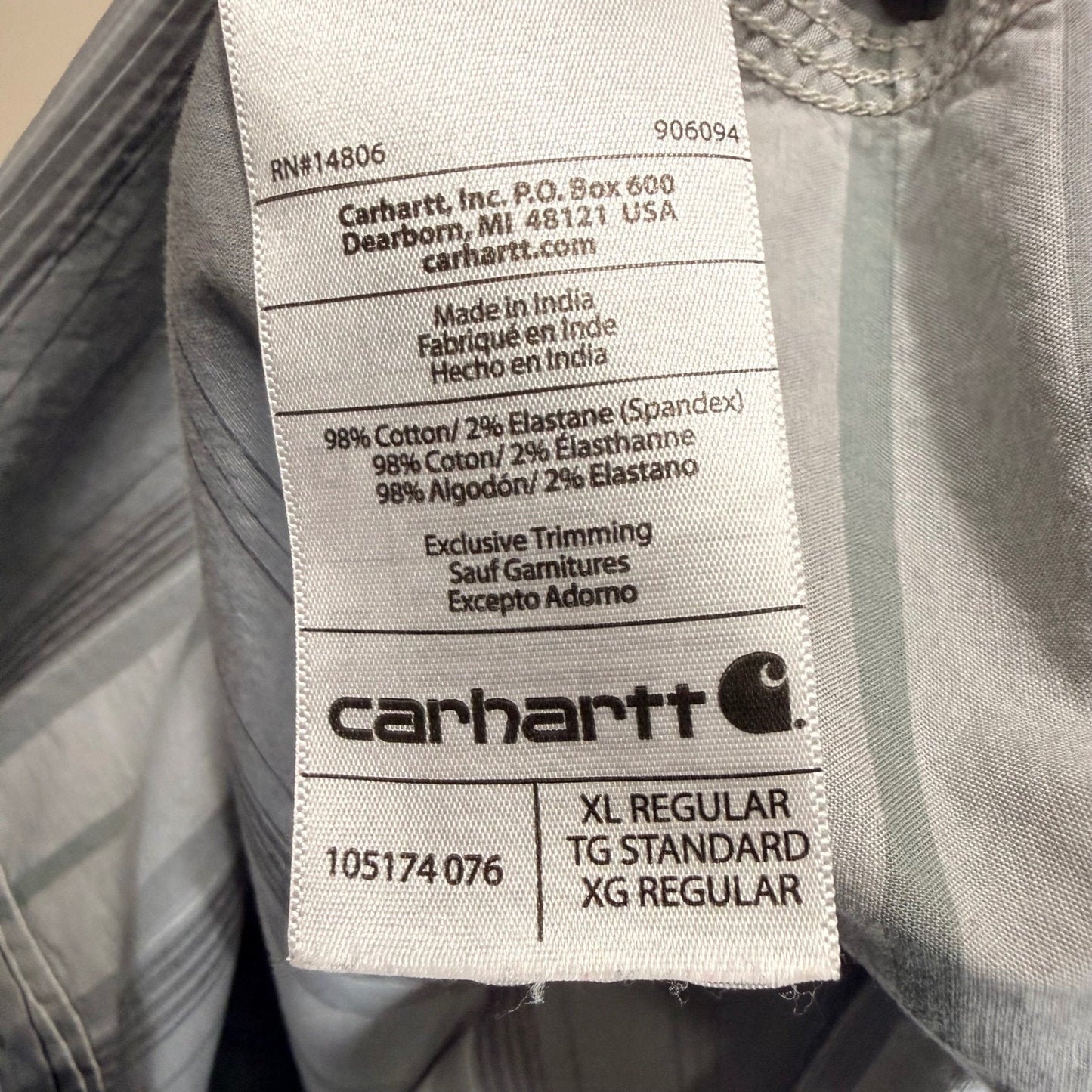 Carhartt Shirt Rugged Flex Mens XL Gray Striped Relaxed Short Sleeve Button Up