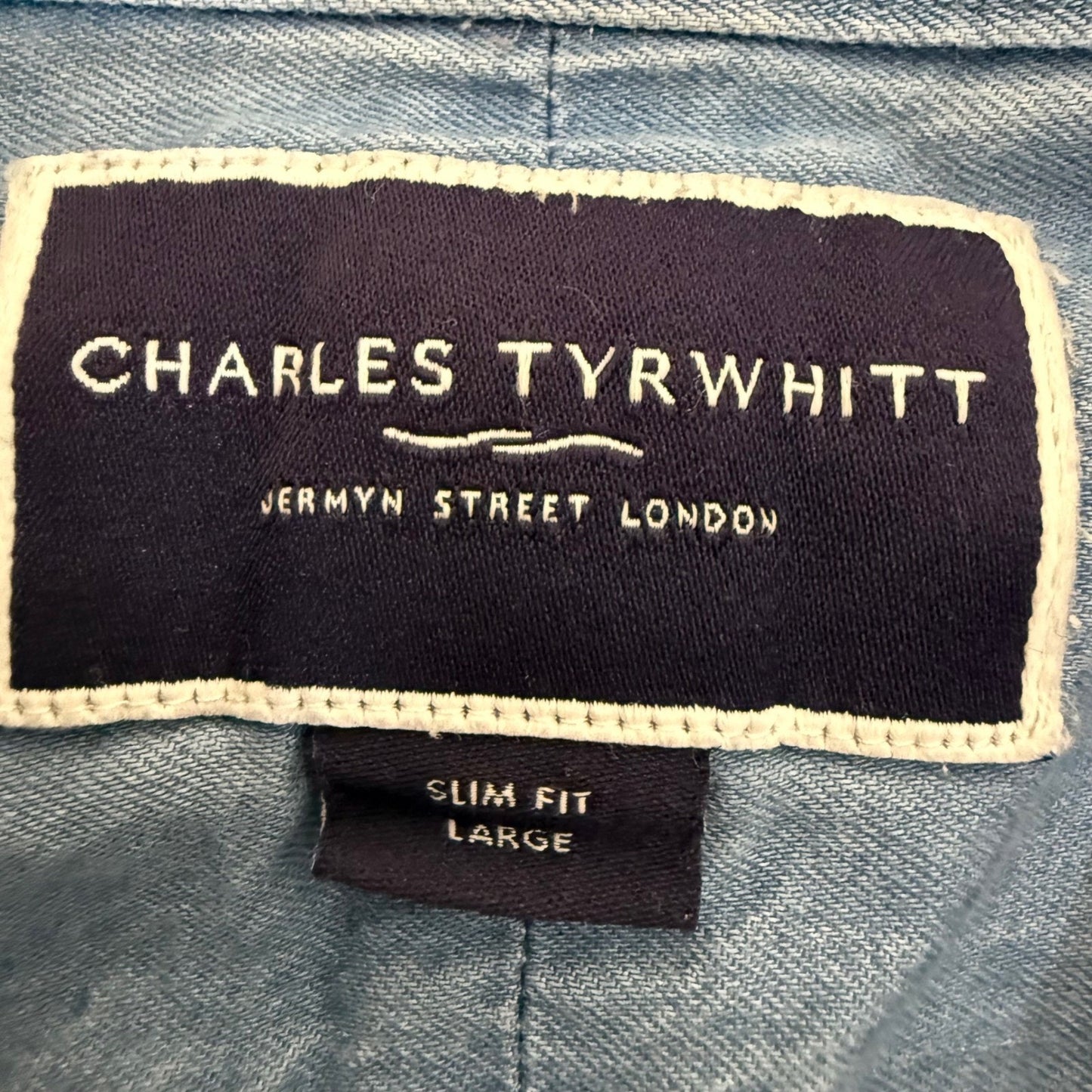 Charles Tyrwhitt Mens L Slim Fit Blue Cotton Button Up Shirt Long Sleeve Casual