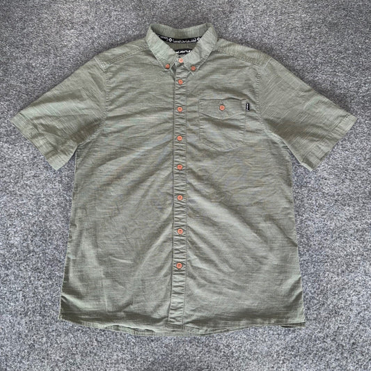 KAVU Shirt Mens Large Green Short Sleeve Button Up Hiking Outdoor Casual Trail