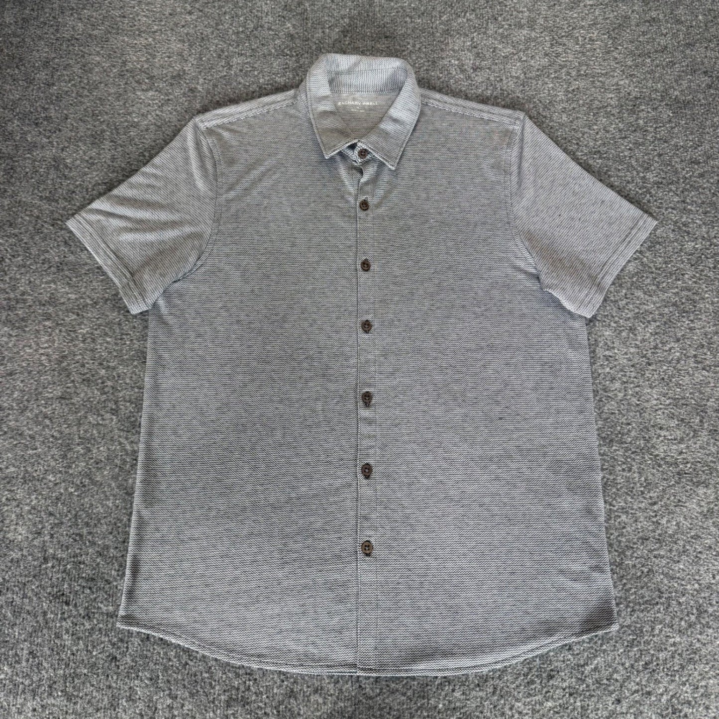 Zachary Prell Mens Grey Micro Pattern Short Sleeve Button Down Shirt Size M