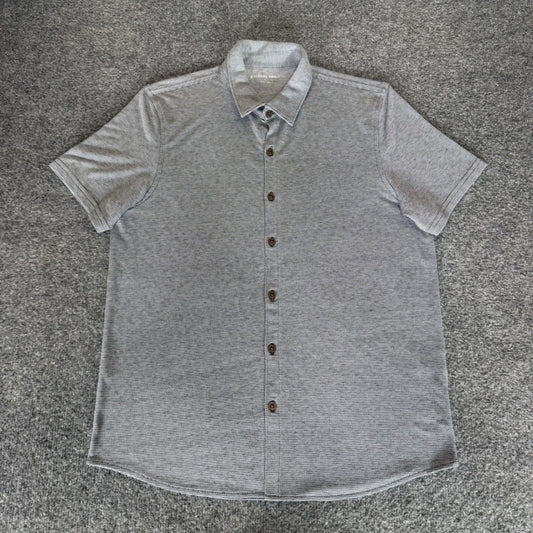 Zachary Prell Mens Grey Micro Pattern Short Sleeve Button Down Shirt Size M