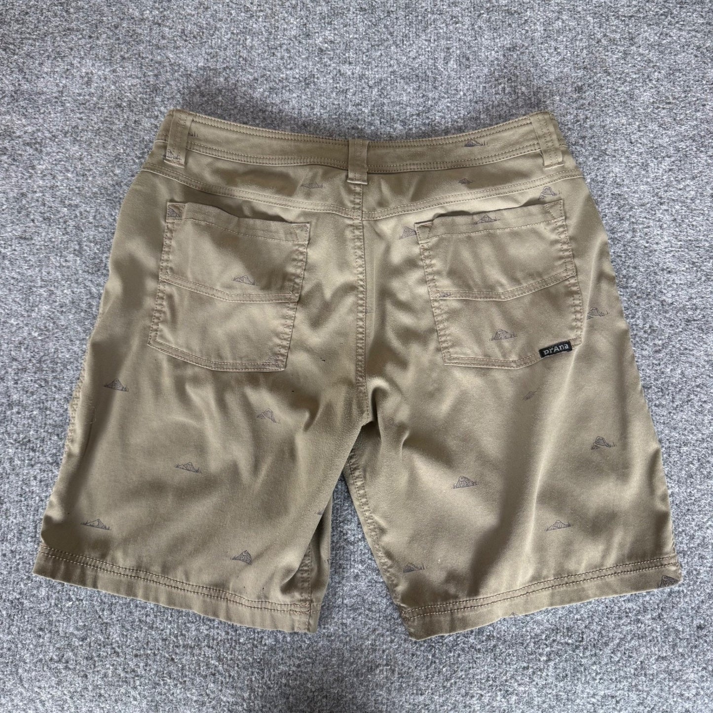 prAna Brion Shorts Mens 32 Olive Green Geometric Hiking Outdoor Casual Stretch