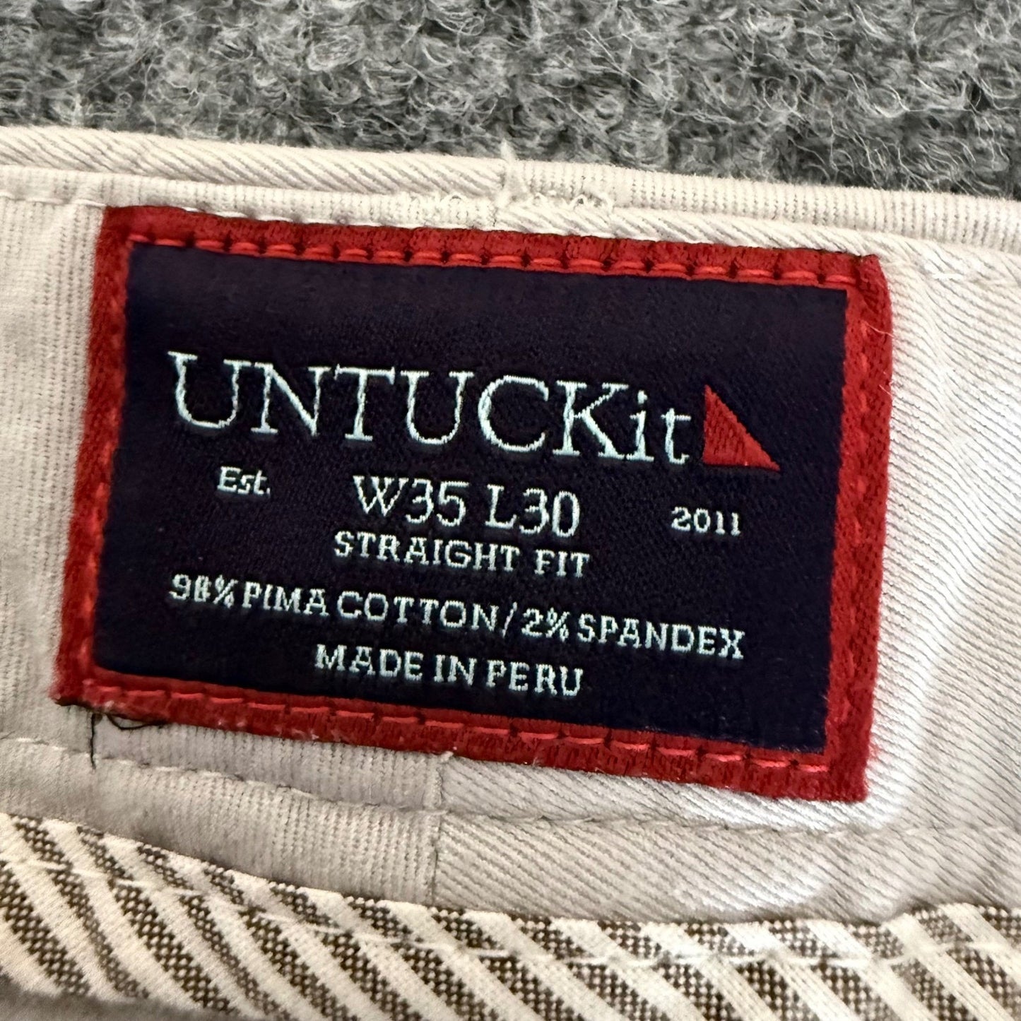 UNTUCKit Mens Chino Pants 35x30 (36x29) Gray Straight Fit Pima Cotton Casual