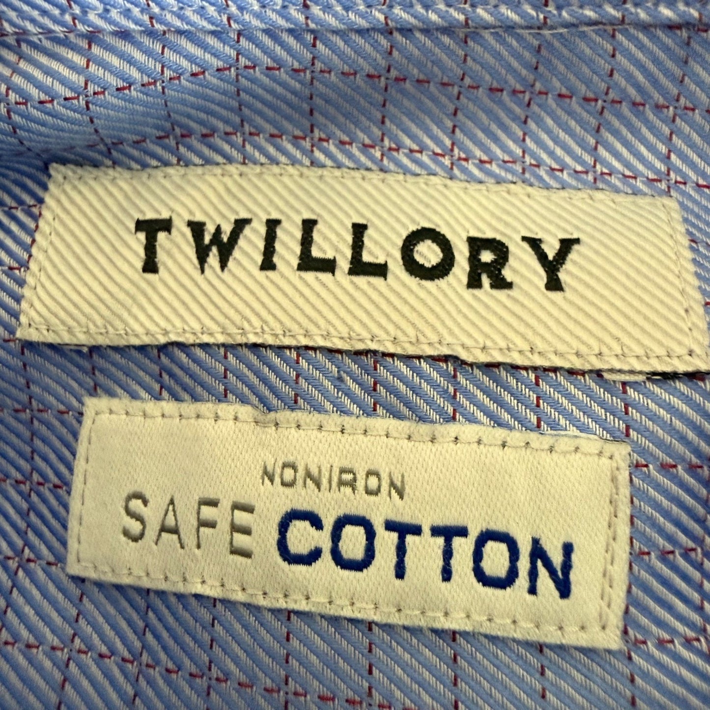 Twillory Men Safe Cotton Non-Iron Dress Shirt Tailored Fit Blue Check 16.5 32/33