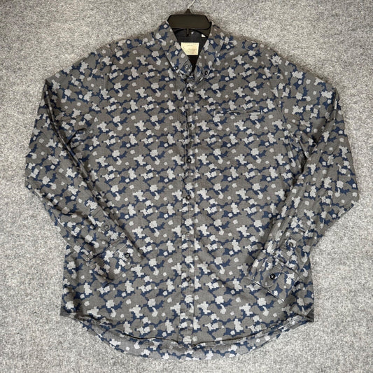 7 Diamonds Shirt Mens XL Gray Blue Digital Camo Long Sleeve Button Up Casual