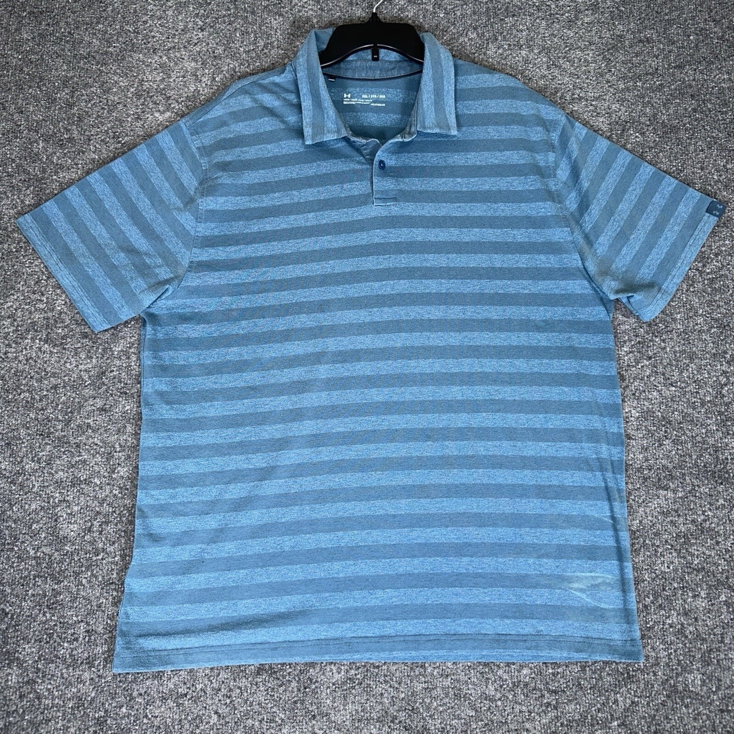 Under Armour Polo Shirt Mens 2XL Blue Striped Loose Heatgear Golf Short Sleeve