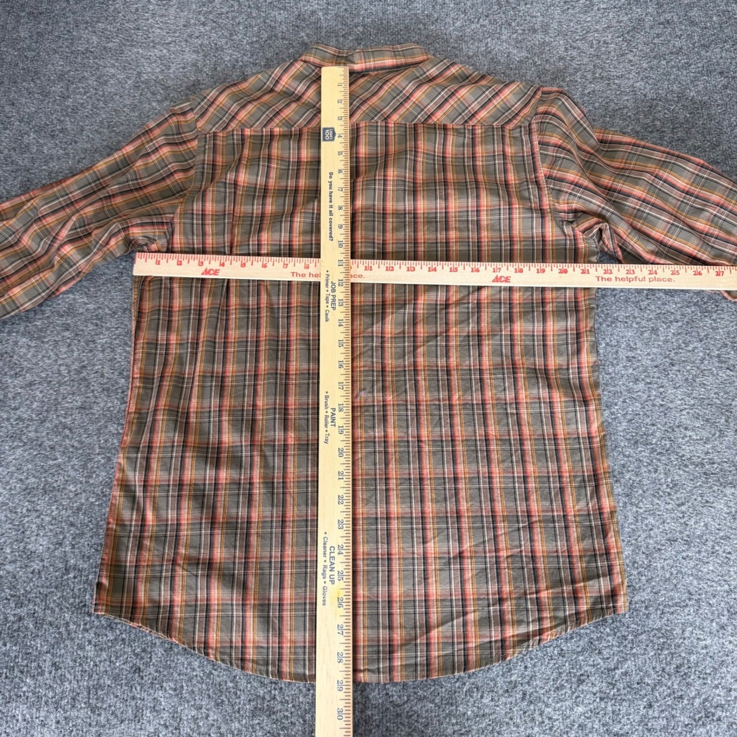 RVCA Men Medium Brown Orange Plaid Button Up Shirt Long Sleeve Cotton Skate Surf