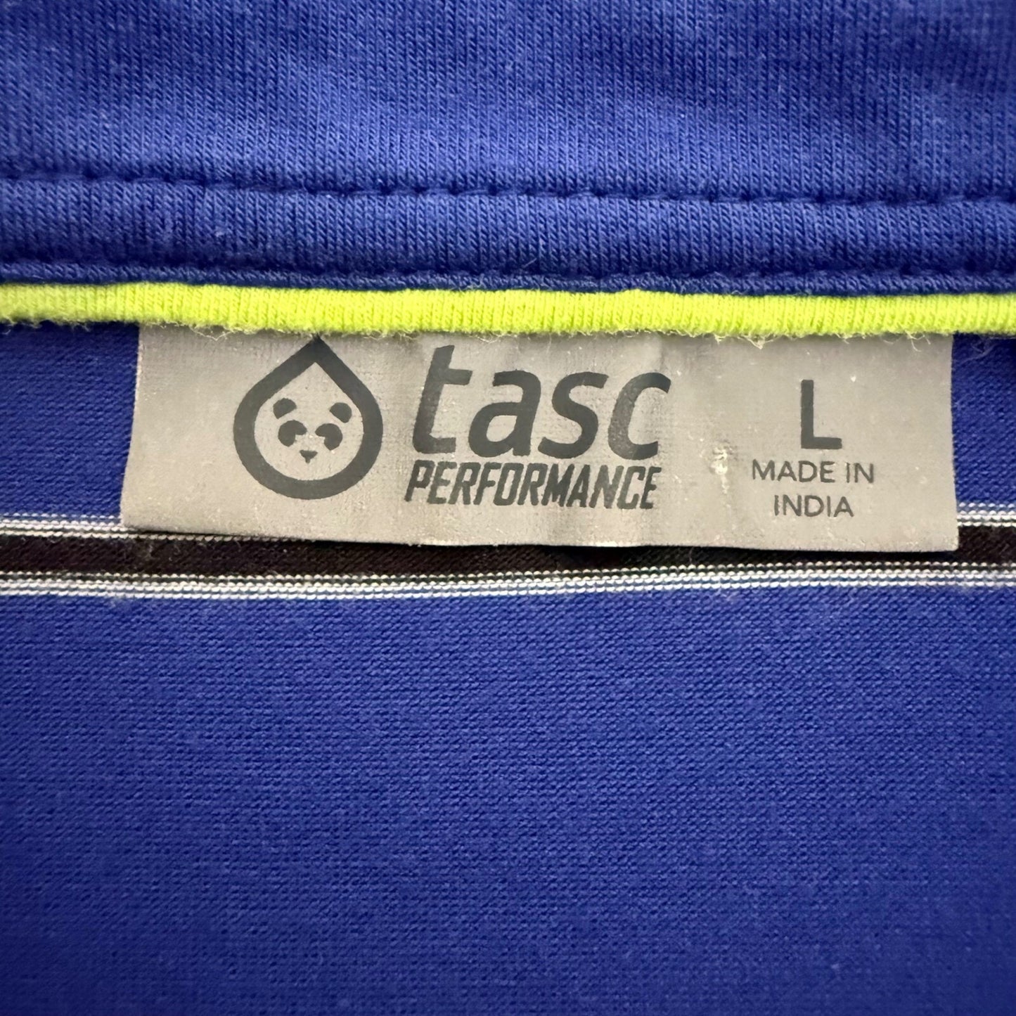 Tasc Performance Polo Shirt Blue Striped Mens Large Golf Athletic Casual Stretch