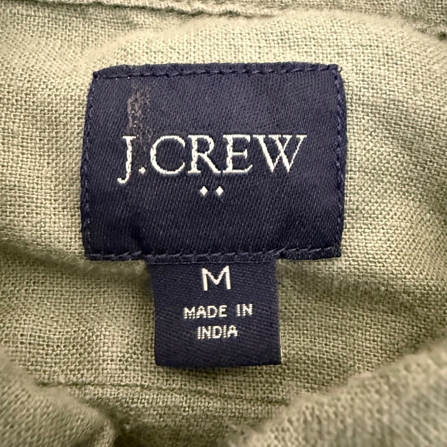 J Crew Linen Blend Shirt Mens Medium Green Button Down Casual Summer Lightweight